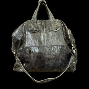 Givenchy grey & black crinkle patent leather nightingale bag. Maxi size.